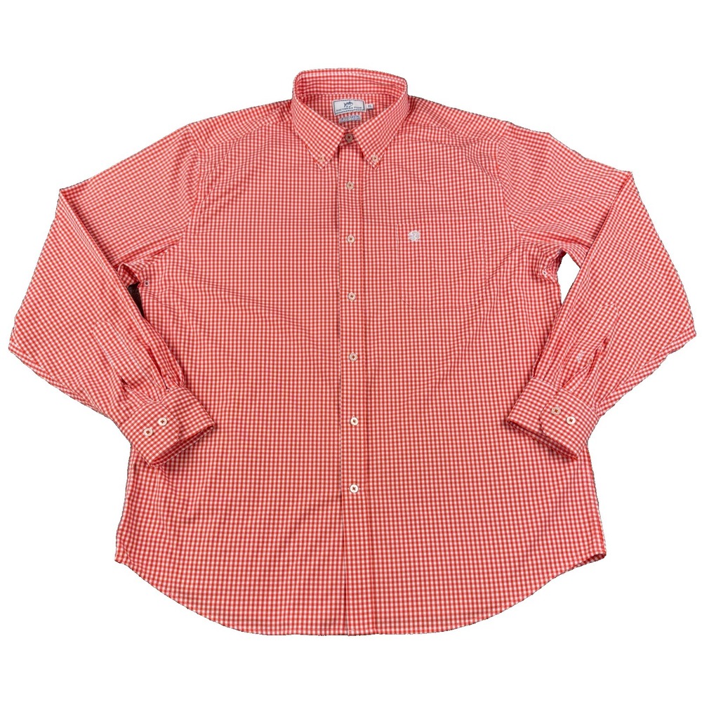 Southern Tide Men's Intercoastal Button Down Shirt XL Orange Gingham Clemson